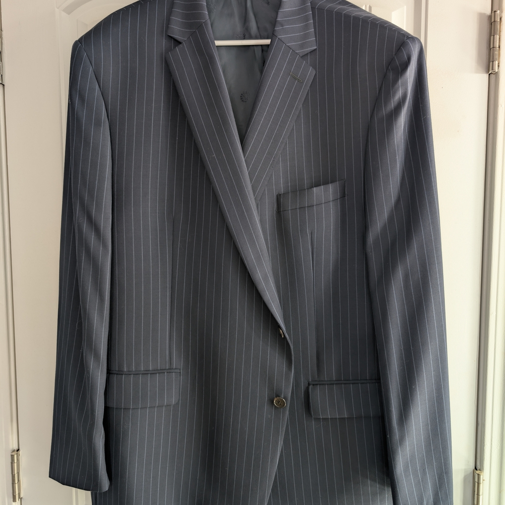 Ralph Lauren Men 52L Suit Jacket 2 Button Blazer Coat Blue Striped BIG AND TALL